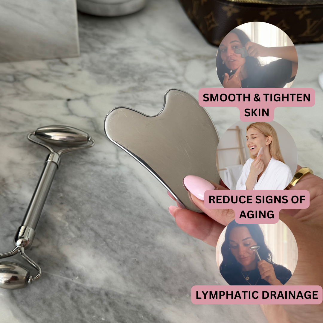 Stainless Steel Facial Roller & Gua Sha Set