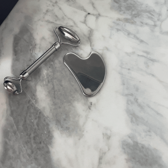 Stainless Steel Facial Roller & Gua Sha Set