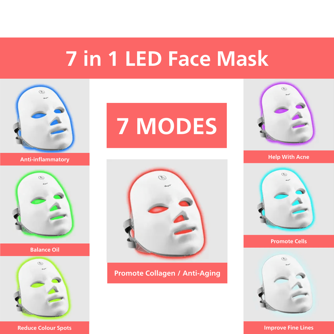 Red Light Therapy 7 Colour LED Face Mask